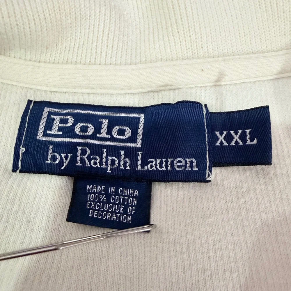 Polo Ralph Lauren Quarter Zip Mens XXL Cream Ribbed Pullover Sweater Green Pony